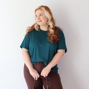 SIZE 2X Laura Scott Woman Ribbed Tee Teal Green Short Sleeve Plus